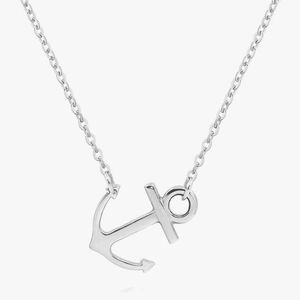 18k Silver Plated Stainless Steel Women Sideways Anchor Pendant Necklace 18"